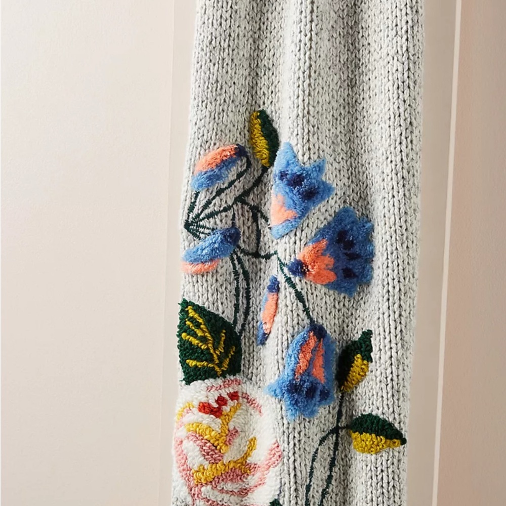 Nathalie Lete x Anthropologie Grey and Floral Embroidery Knit Scarf - Picture 9 of 9